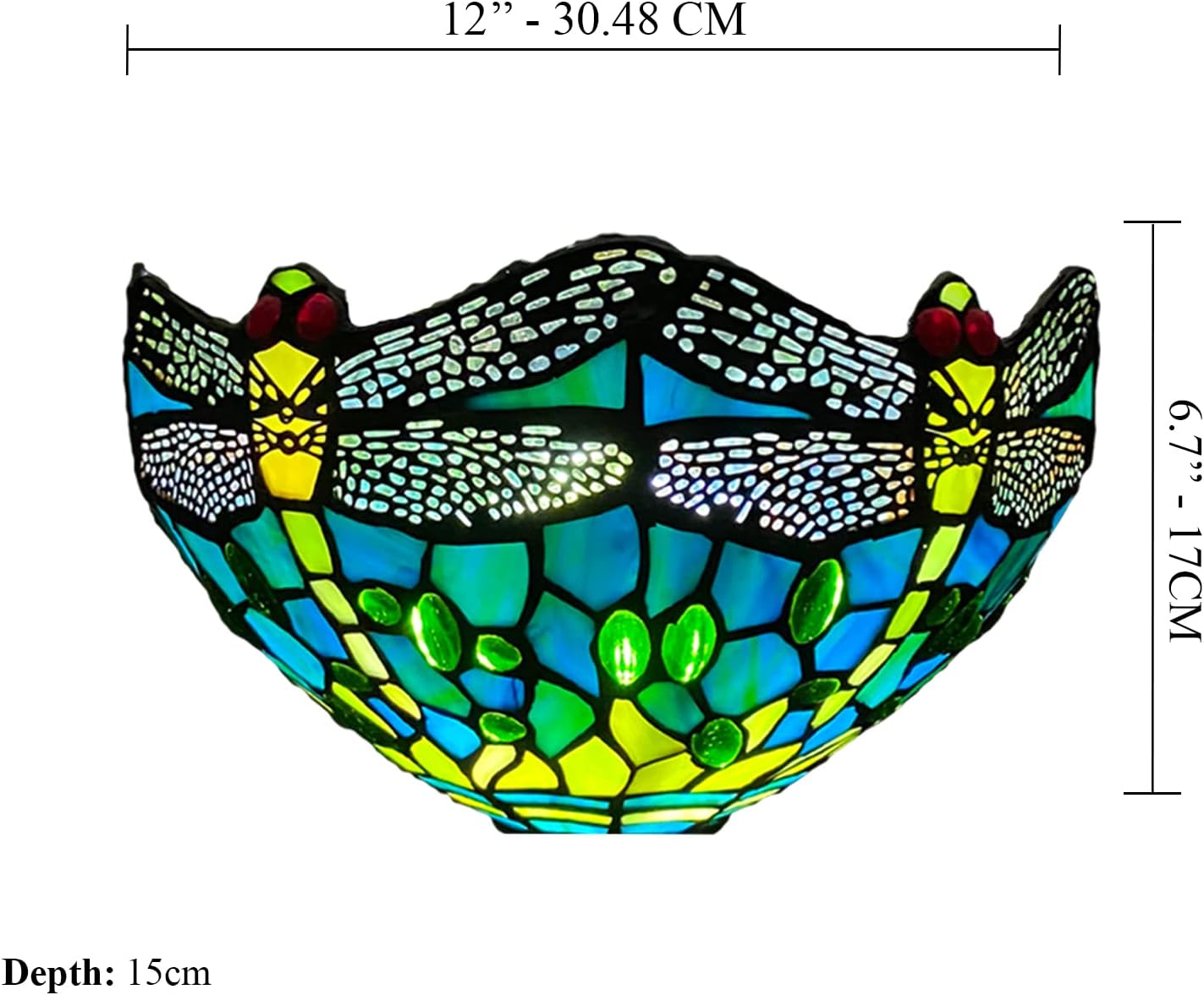 12 Inch Tiffany Style Wall Sconce Light, Green Dragonfly Design Stained Glass Wall Lamp Sconce for Room, Lounge, Corridor, Hallway (TWL-1015)