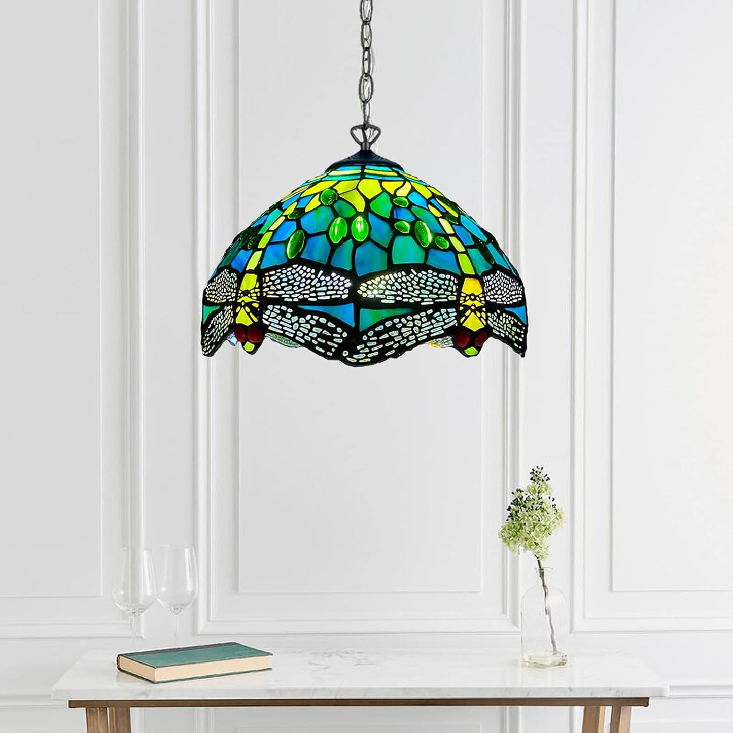 Tiffany Pendant Lamps Handcrafted Stained Glass Lamp Shades Stunning Quality Antique Design Pendant Light for Living Room Bedroom Lounge Hallway (P-1015)