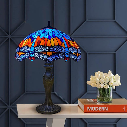 Tiffany Style Table Lamp Handcrafted 16 inch Stained Glass Lamp Shades Antique Design Stunning Quality Desk Lamp for Living Room Bedroom Bedside Lamps Coffee Table (TFTL-1602)