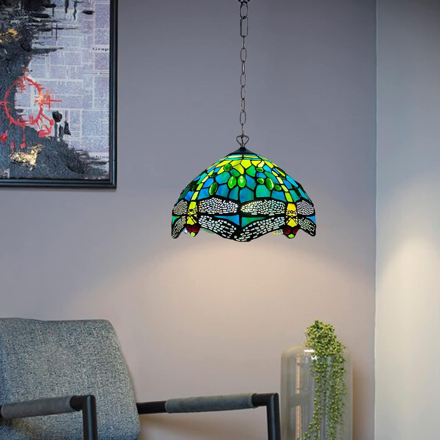 Tiffany Pendant Lamps Handcrafted Stained Glass Lamp Shades Stunning Quality Antique Design Pendant Light for Living Room Bedroom Lounge Hallway (P-1015)