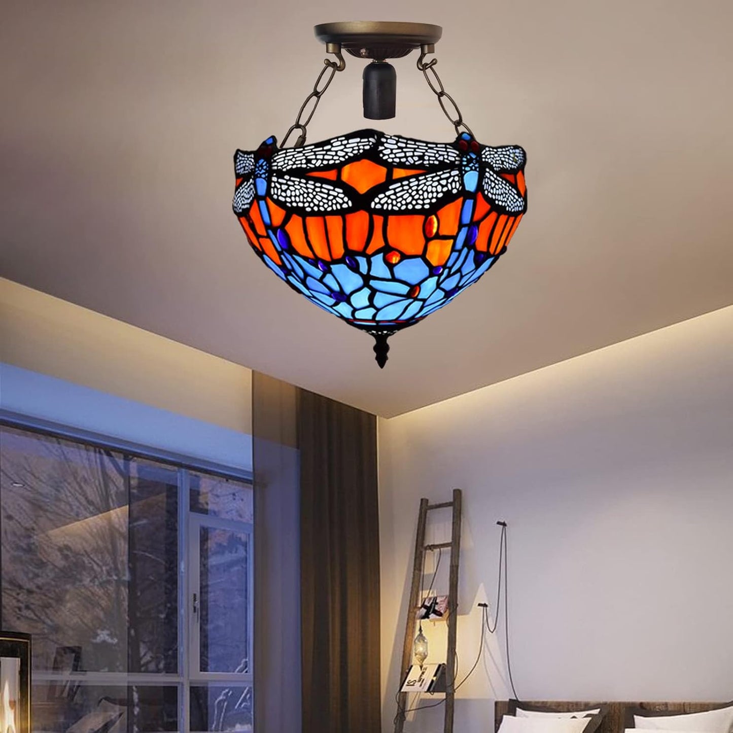 Tiffany Ceiling Lamps Handcrafted Stained Glass Lamp Shades Stunning Quality Antique Design Ceiling Light for Living Room Bedroom Lounge Hallway (C-1002)