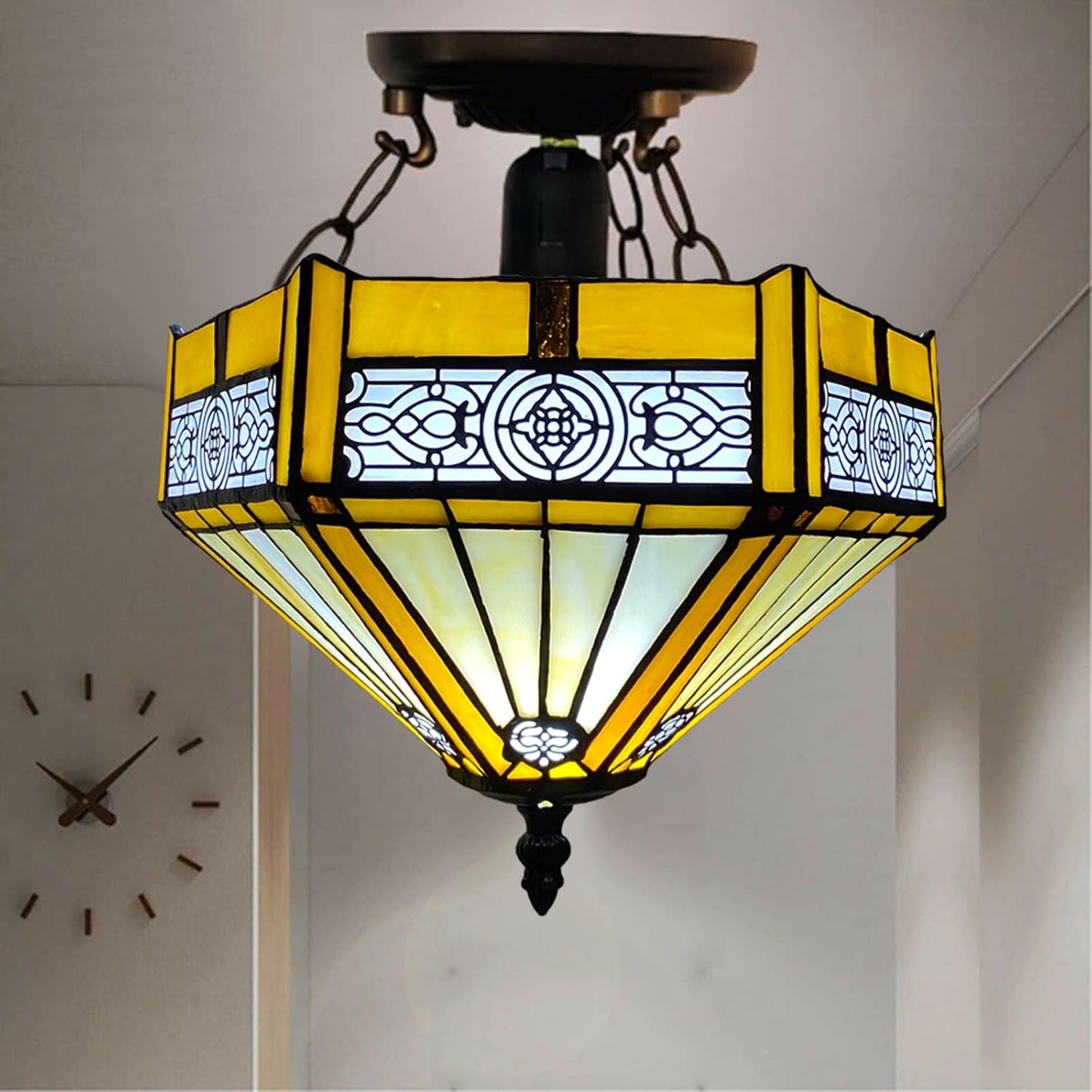 Tiffany Ceiling Lamps Handcrafted Stained Glass Lamp Shades Stunning Quality Antique Design Ceiling Light for Living Room Bedroom Lounge Hallway (C-1005)
