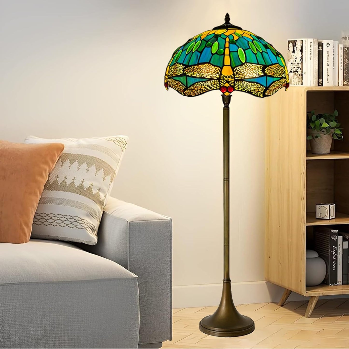 Tiffany Floor Lamps Stunning Quality Handcrafted 16 inch Stained Glass Lamp Shades Antique Design Floor Lamp for Living Room Bedroom Hallway Gallery (TFL-1615)