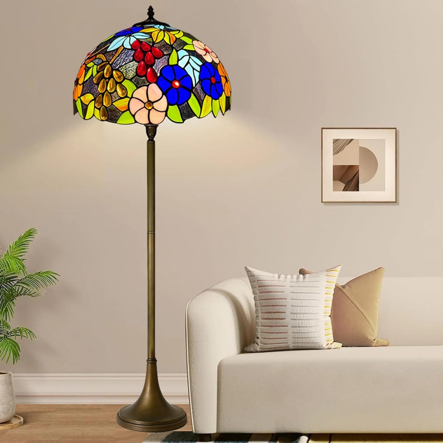 Tiffany Floor Lamps Stunning Quality Handcrafted 16 inch Stained Glass Lamp Shades Antique Design Floor Lamp for Living Room Bedroom Hallway Gallery (TFL-1609)
