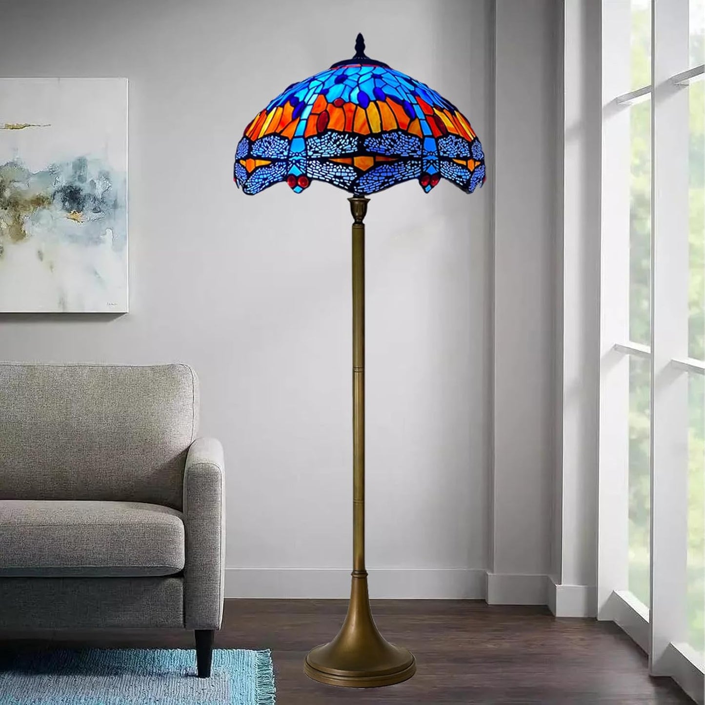 Tiffany Floor Lamps Stunning Quality Handcrafted 16 inch Stained Glass Lamp Shades Antique Design Floor Lamp for Living Room Bedroom Hallway Gallery (TFL-1602)