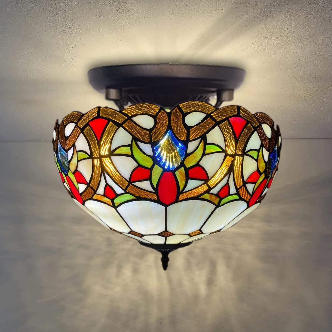 Auroh Tiffany Ceiling Lamps 16 inch Stained Glass Handcrafted Lamp Shades Antique Design Stunning Quality Ceiling Lamp for Living Room Bedroom Lounge (C-1650)