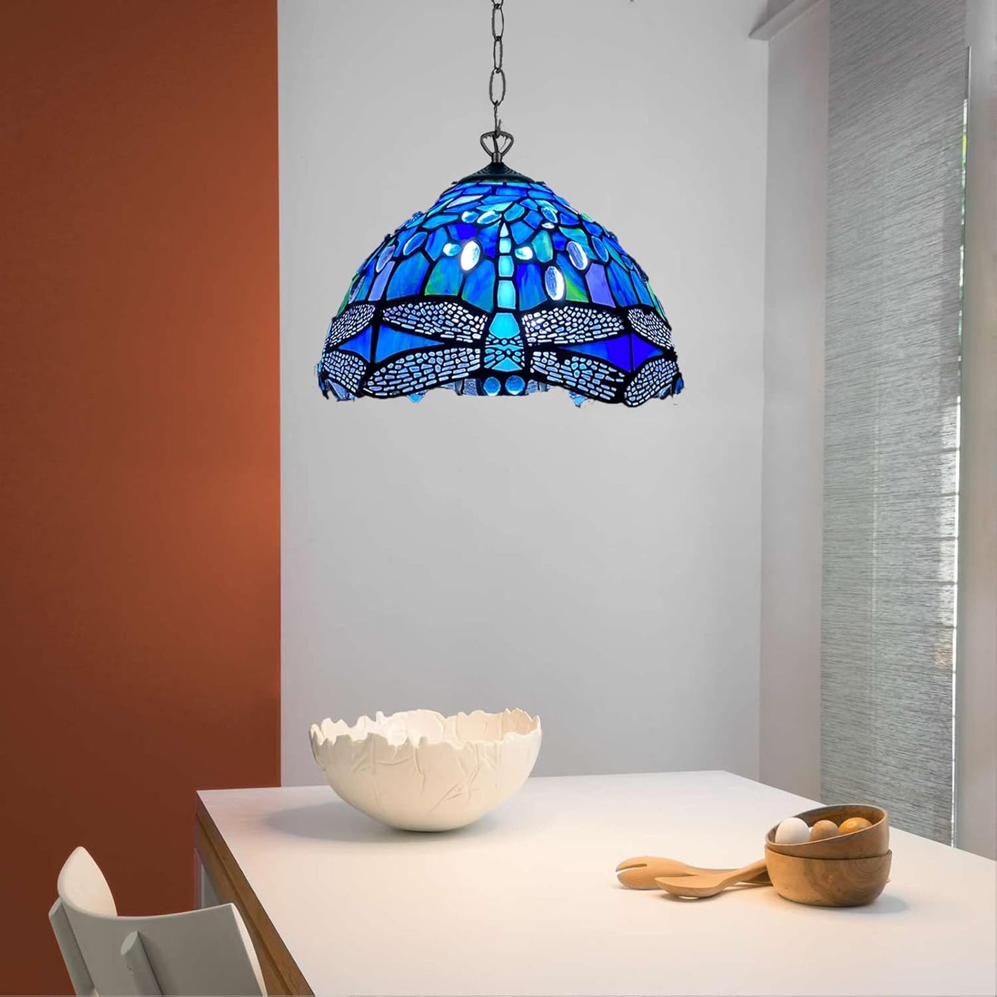 Tiffany Pendant Lamps Handcrafted Stained Glass Lamp Shades Stunning Quality Antique Design Pendant Light for Living Room Bedroom Lounge Hallway (P-1007)