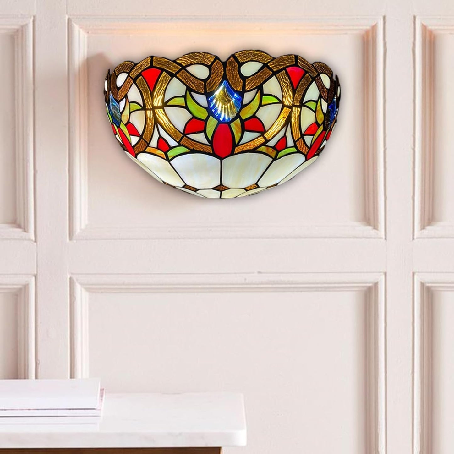 Tiffany Wall Lamps 12 inch Handcrafted Stained Glass Shades Stunning Quality Antique Design Light for Living Room Bedroom