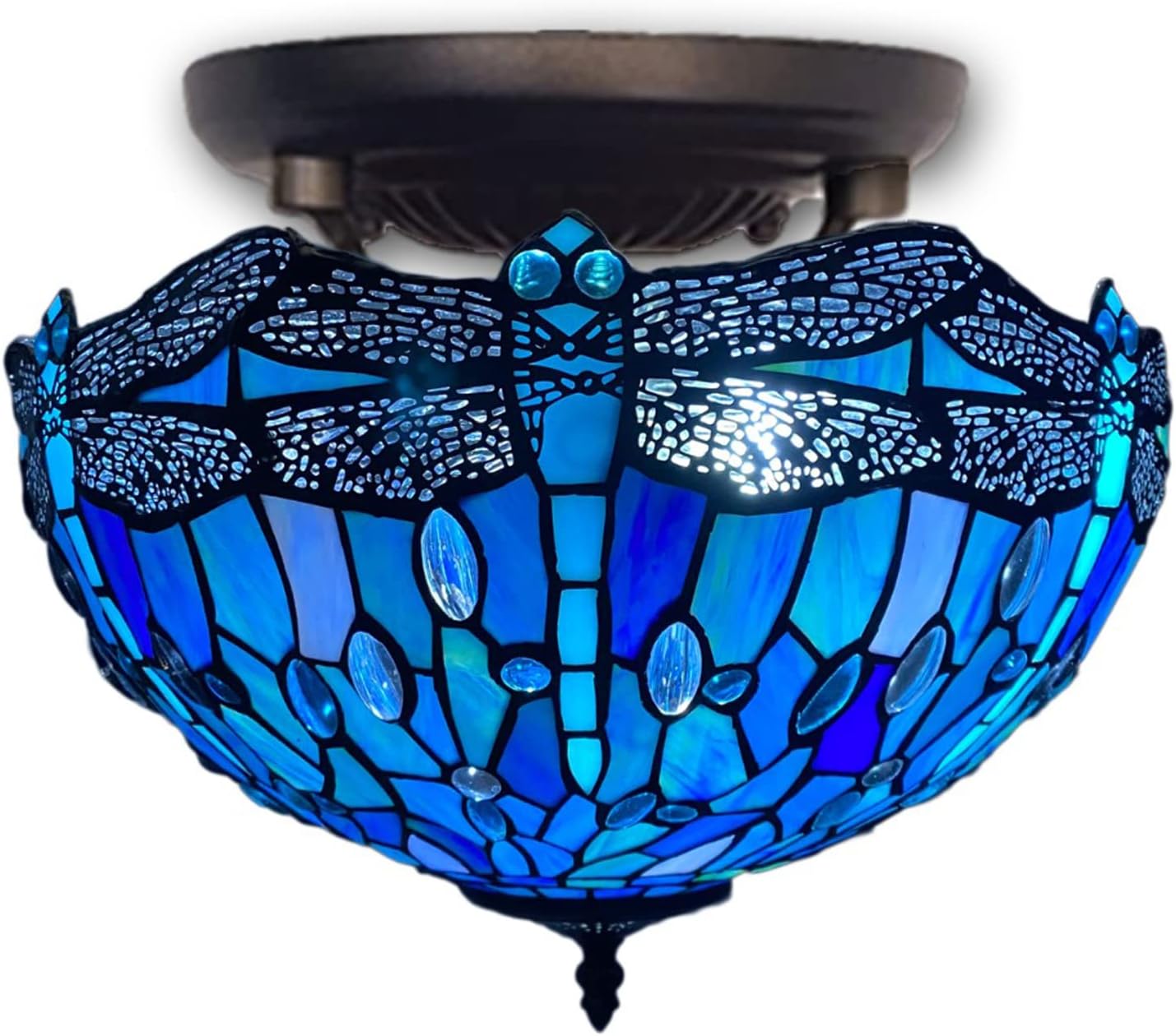 Tiffany Ceiling Lamps 16 inch Stained Glass Handcrafted Lamp Shades Antique Design Stunning Quality Ceiling Lamp for Living Room Bedroom Lounge (C-1607)