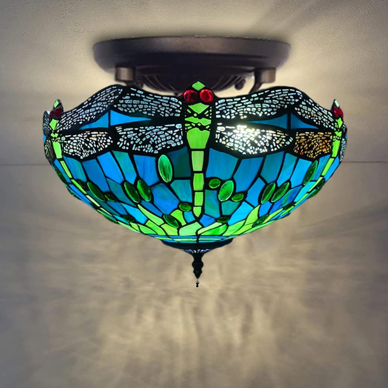 Tiffany Ceiling Lamps 16 inch Stained Glass Handcrafted Lamp Shades Antique Design Stunning Quality Ceiling Lamp for Living Room Bedroom Lounge (C-1615)