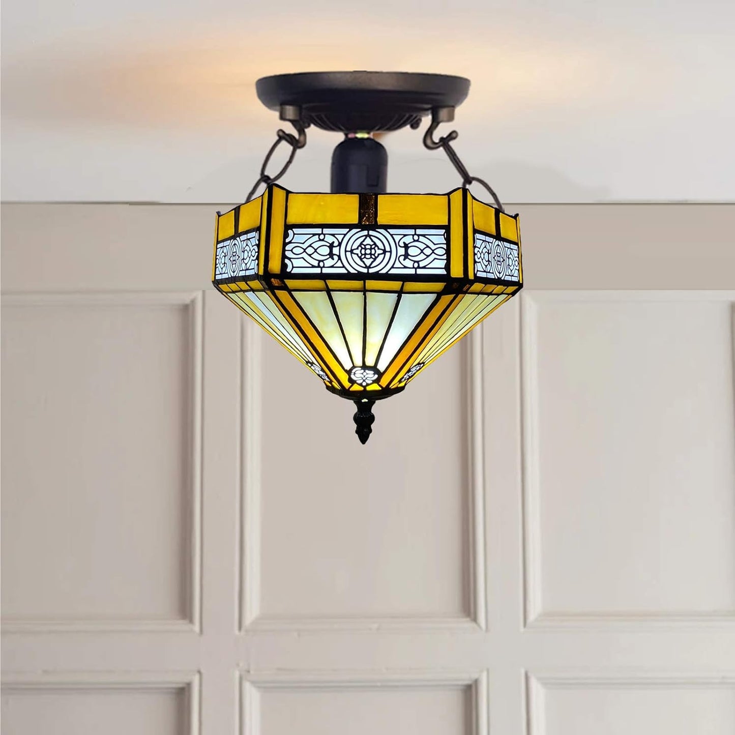 Tiffany Ceiling Lamps Handcrafted Stained Glass Lamp Shades Stunning Quality Antique Design Ceiling Light for Living Room Bedroom Lounge Hallway (C-1005)