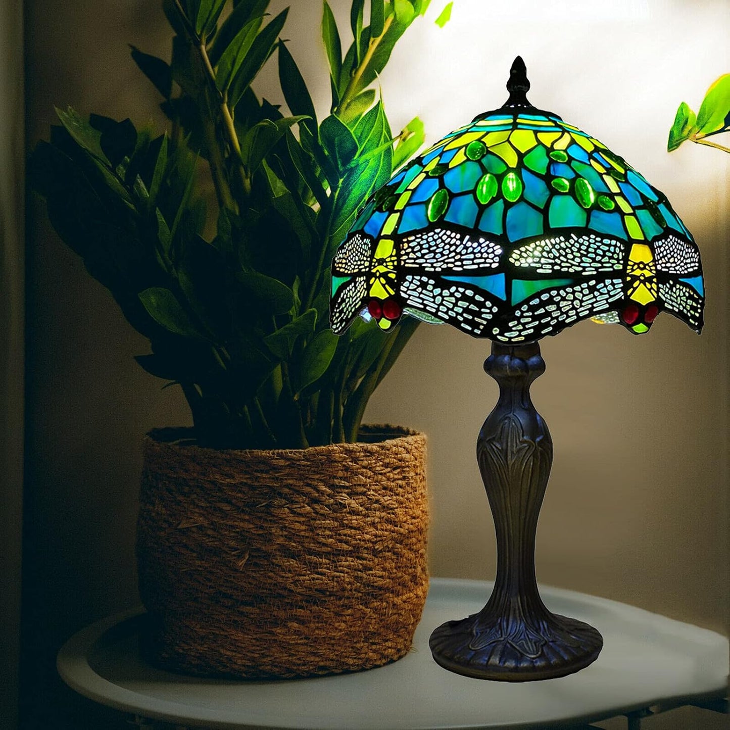 10 inch Tiffany Lamp Shades Antique Style Handcrafted Stained Glass Shades | 3-in-1 Multi-Purpose Shade for Table Lamps, Ceiling Lamps, Pendant Lamps | Green (1015)