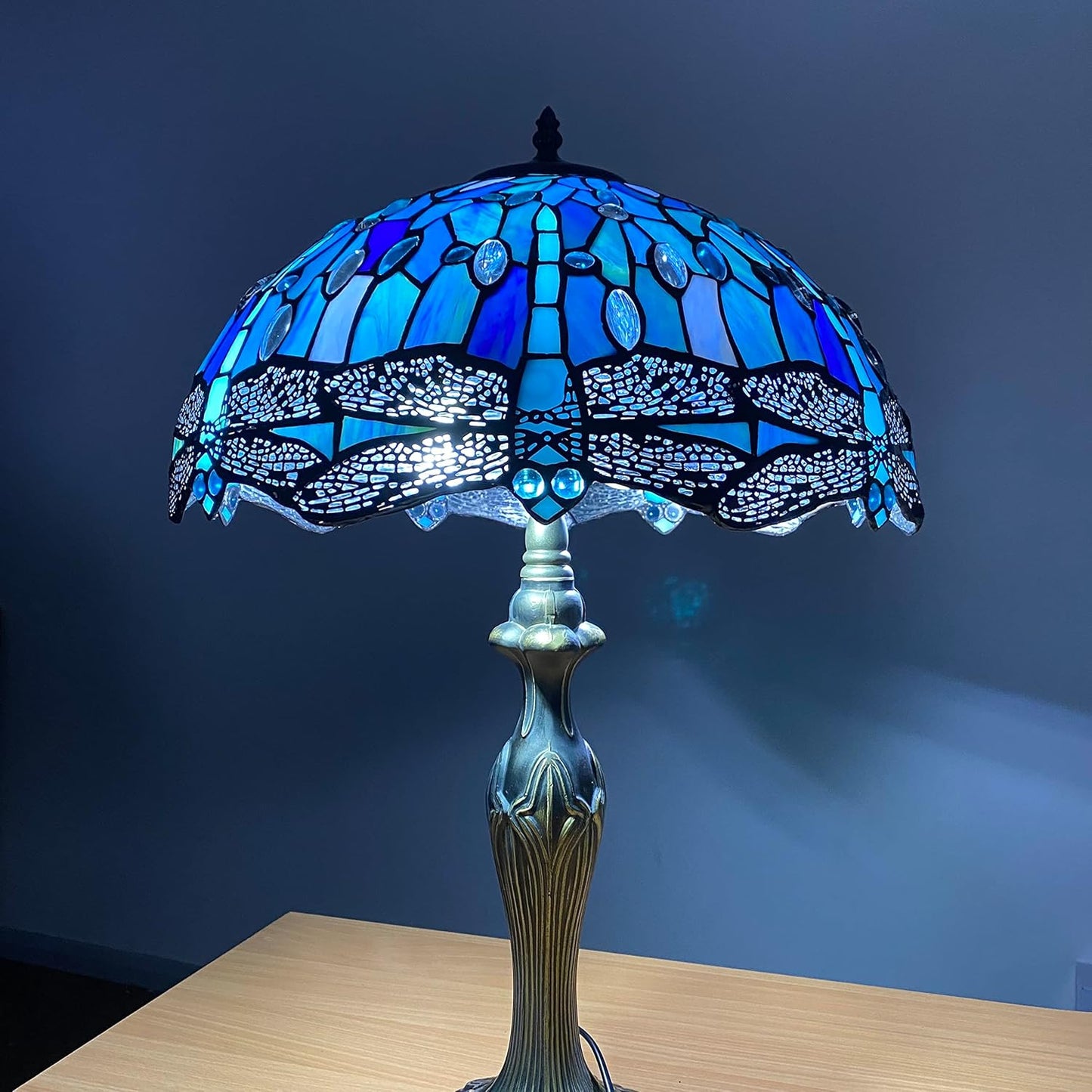 Tiffany Style Table Lamp Handcrafted 16 inch Stained Glass Lamp Shades Antique Design Stunning Quality Desk Lamp for Living Room Bedroom Bedside Lamps Coffee Table (TFTL-1607)
