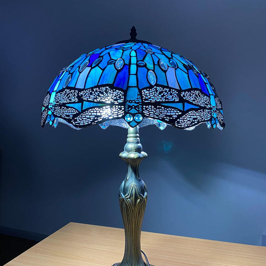 Tiffany Style Table Lamp Handcrafted 16 inch Stained Glass Lamp Shades Antique Design Stunning Quality Desk Lamp for Living Room Bedroom Bedside Lamps Coffee Table (TFTL-1607)