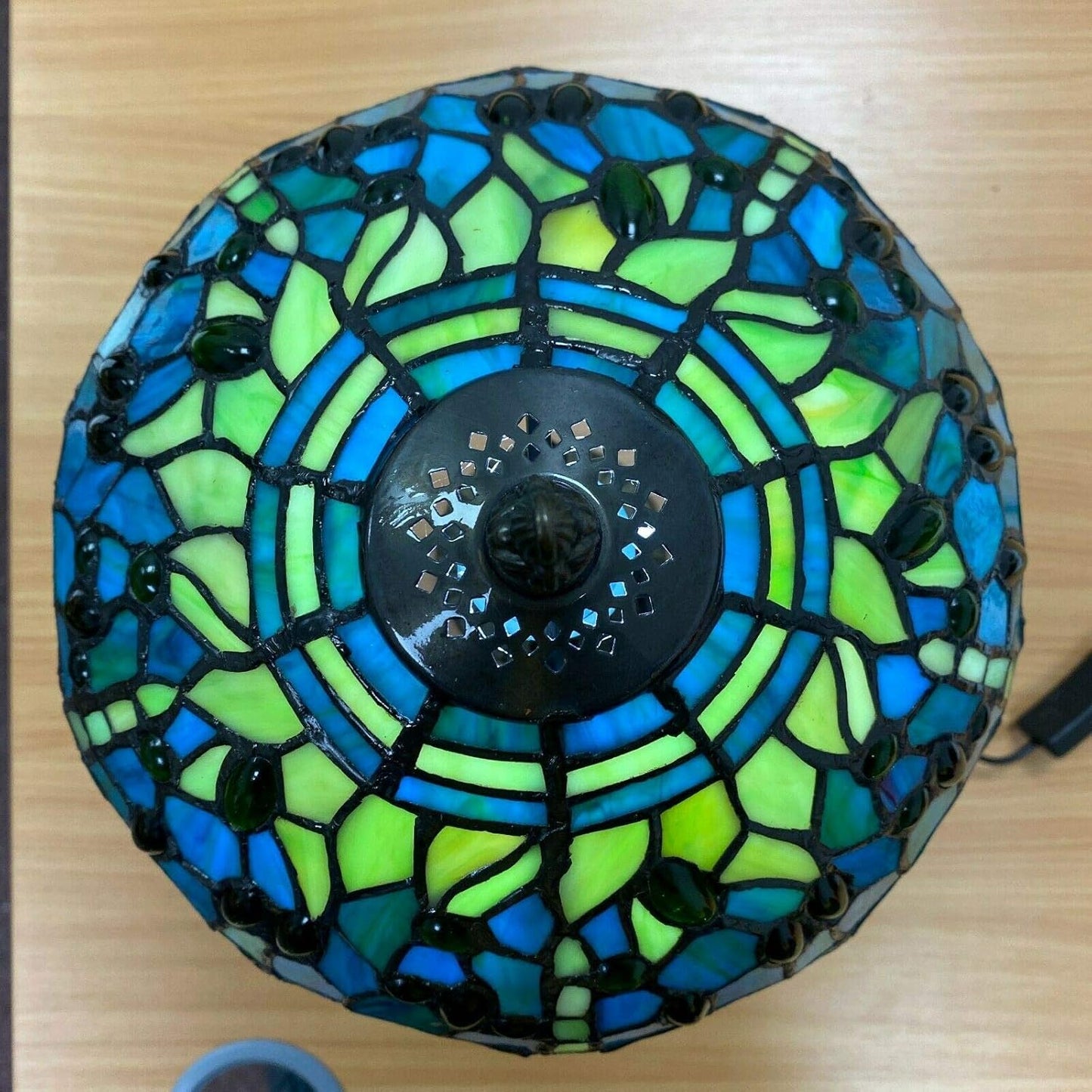 10 inch Tiffany Lamp Shades Antique Style Handcrafted Stained Glass Shades | 3-in-1 Multi-Purpose Shade for Table Lamps, Ceiling Lamps, Pendant Lamps | Green (1015)