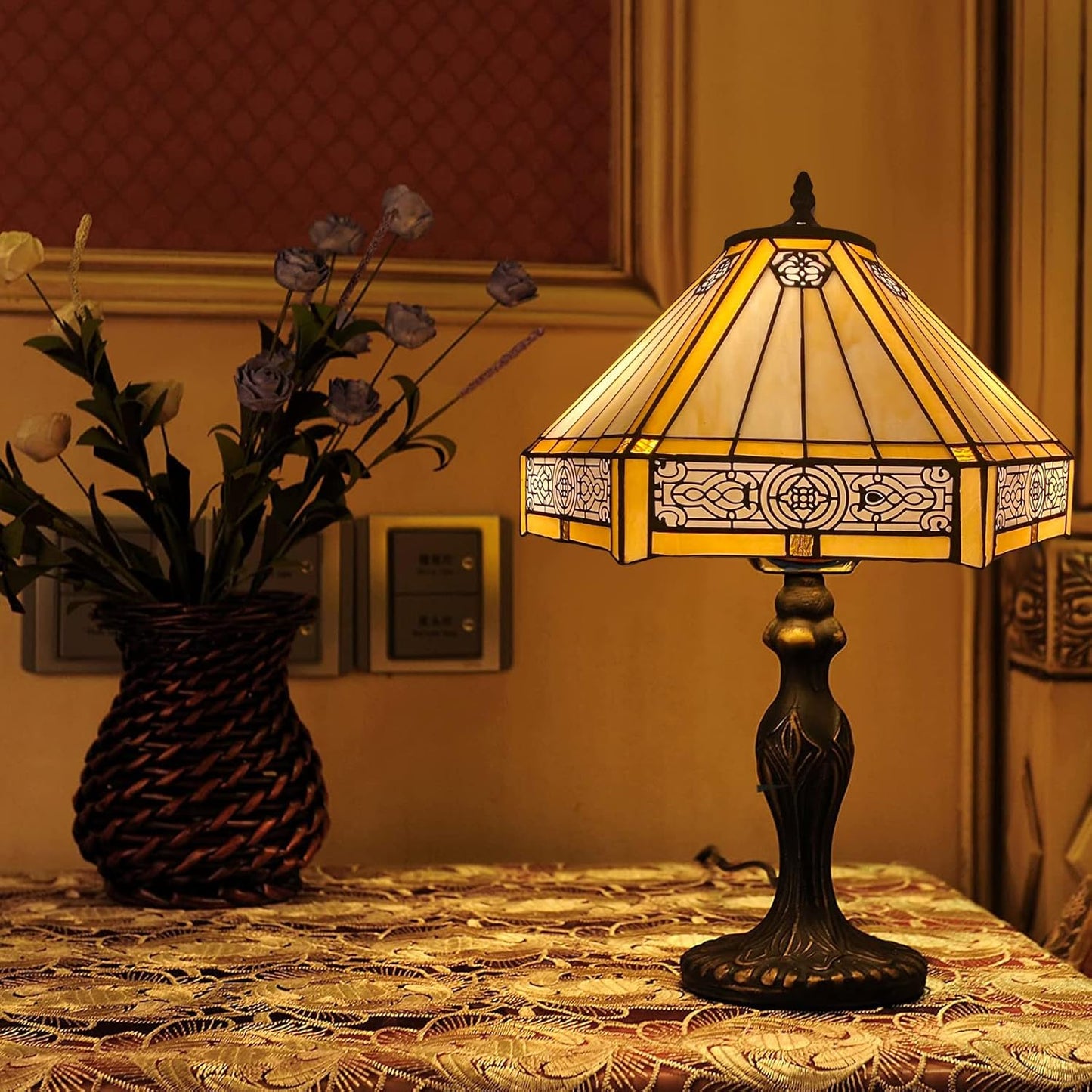 16 inch Tiffany Style Lamp Shades Antique Handcrafted Stained Glass Shades | 3-in-1 Multi-Purpose Shade for Table Lamps, Ceiling Lamps, Pendant Lamps (1605)