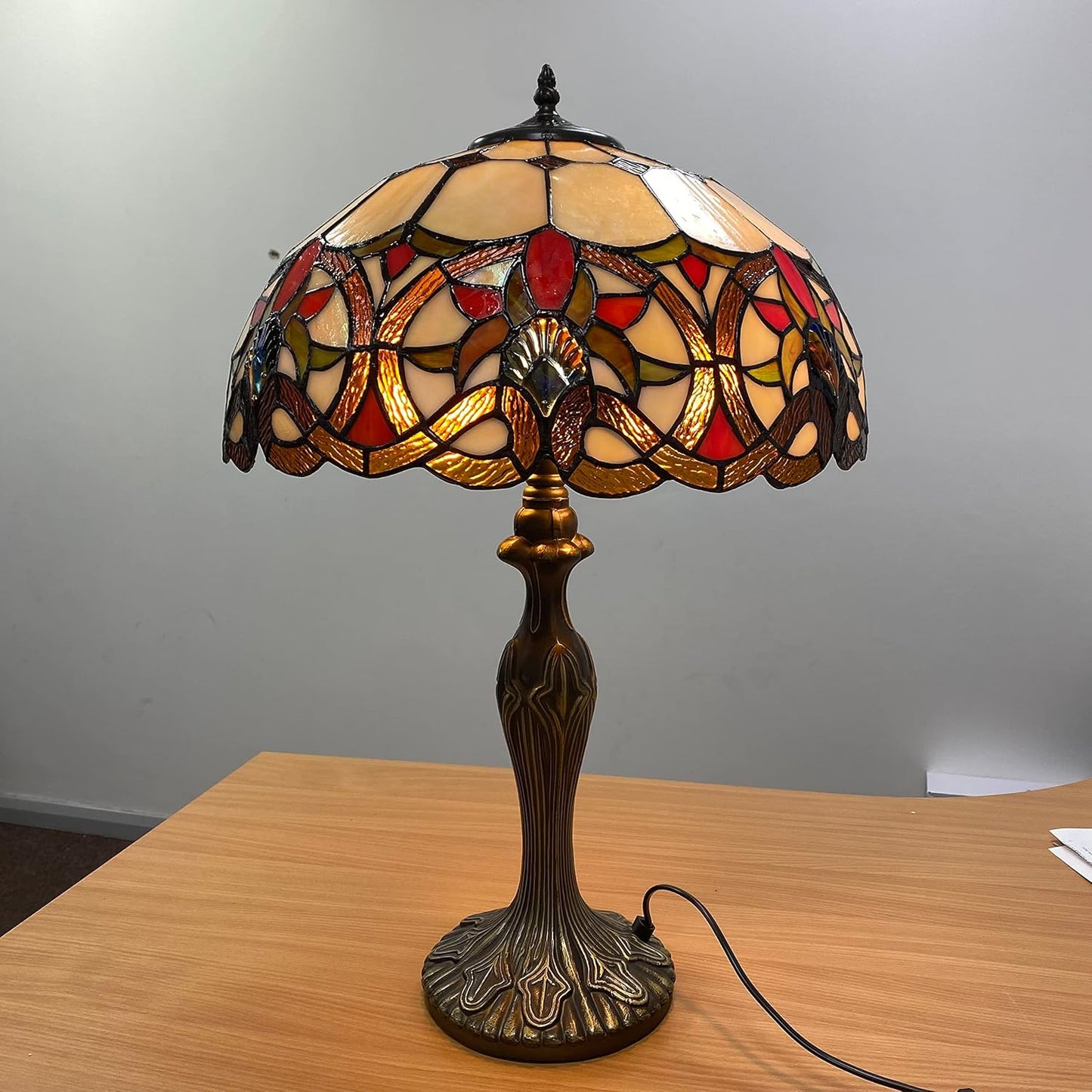 Tiffany Table Lamp Handcrafted 16 inch Stained Glass Lamp Shades Antique Design Stunning Quality Desk Lamp for Living Room Bedroom Bedside Lamps Coffee Table (TFTL-1650)