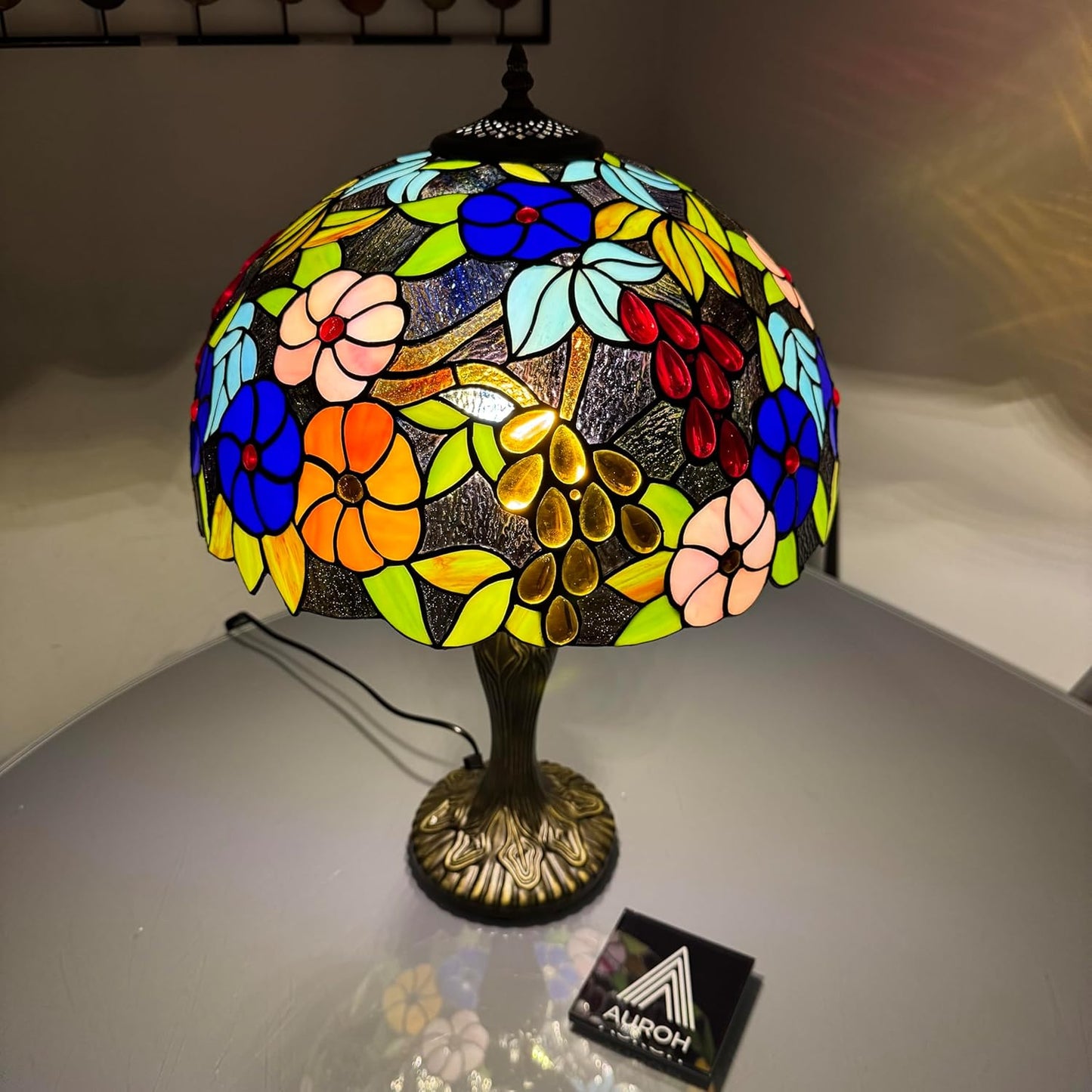 Tiffany Table Lamp Handcrafted 16 inch Stained Glass Lamp Shades Antique Design Stunning Quality Desk Lamp for Living Room Bedroom Bedside Lamps Coffee Table (TFTL-1609)