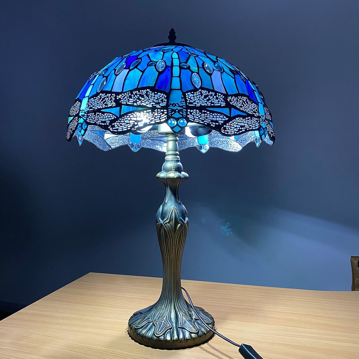 Tiffany Style Table Lamp Handcrafted 16 inch Stained Glass Lamp Shades Antique Design Stunning Quality Desk Lamp for Living Room Bedroom Bedside Lamps Coffee Table (TFTL-1607)