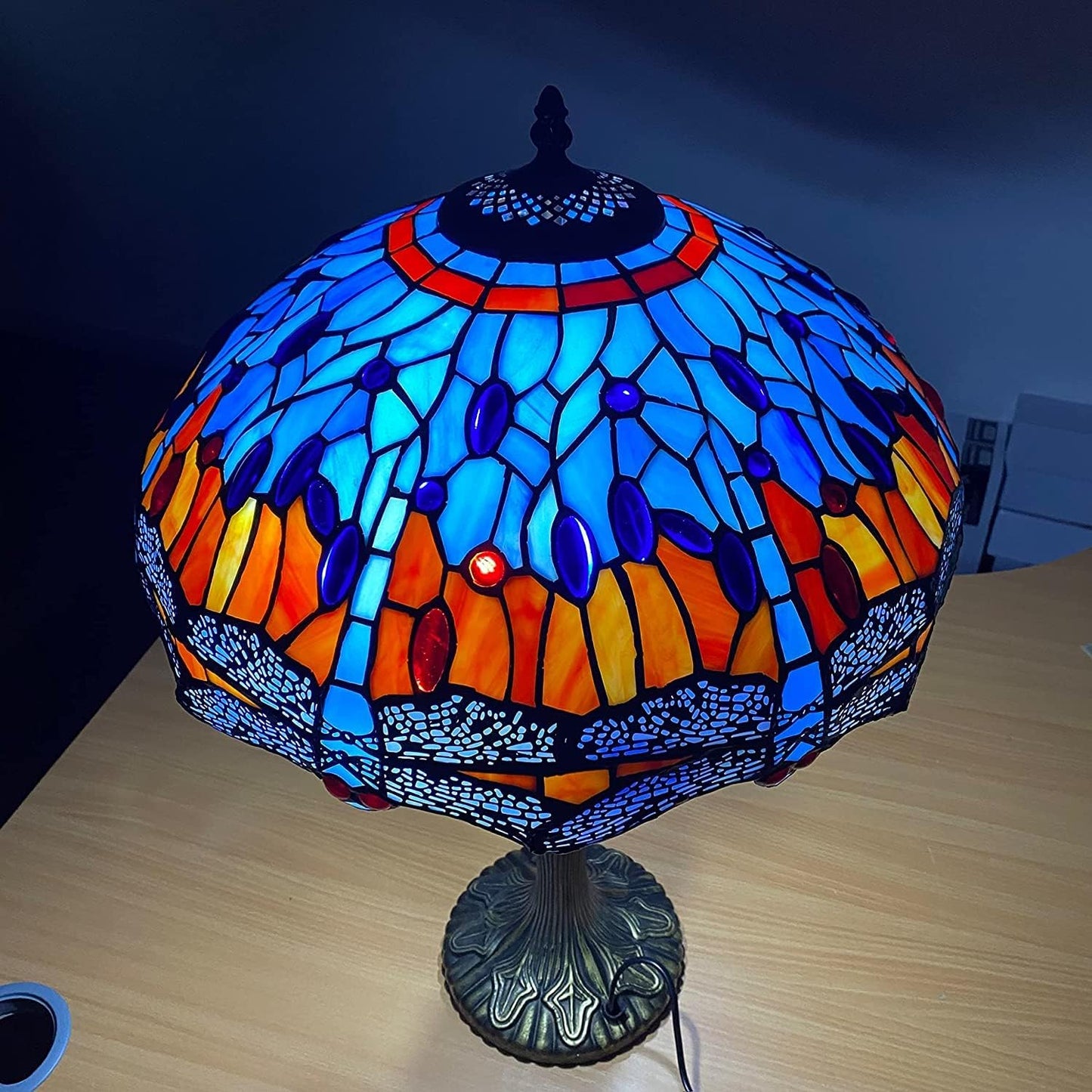 Tiffany Style Table Lamp Handcrafted 16 inch Stained Glass Lamp Shades Antique Design Stunning Quality Desk Lamp for Living Room Bedroom Bedside Lamps Coffee Table (TFTL-1602)