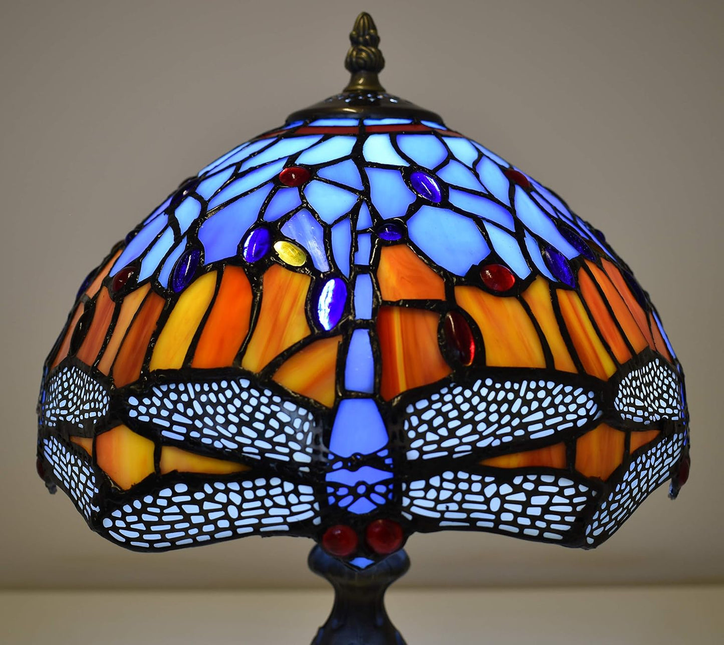 Tiffany Lamps Antique Dragonfly Design Handcrafted Stained Glass Lampshade Stunning Quality Base Table Lamps for Living Room Bedside Desk Bedroom Coffee Table (TFTL-1002)