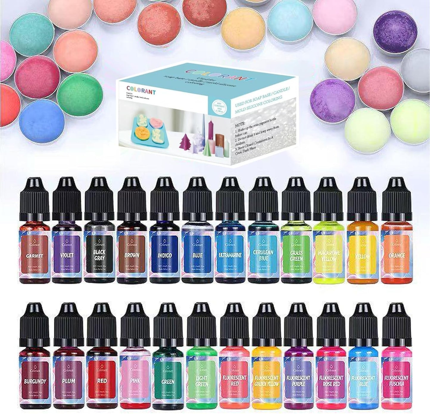 Auroh Pack of 24 Colours Candle Dye for Soy Wax - Premium 10ml Liquid Candle Colour Dye for Crafting and Home Decor - Oil-Based Candle Making Accessories
