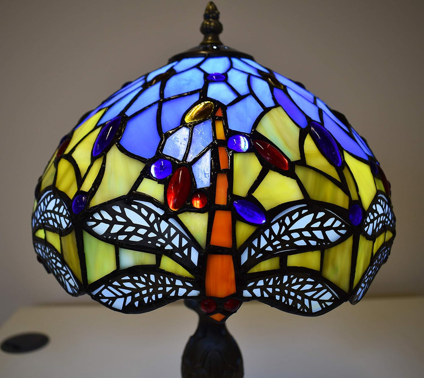 Auroh Tiffany Lights Table Lamps Handcrafted Stained Glass Lampshade Stunning Quality Antique Dragonfly Design Table Lamps for Living Room Bedside Desk Bedroom Coffee Table (TFTL-1003)