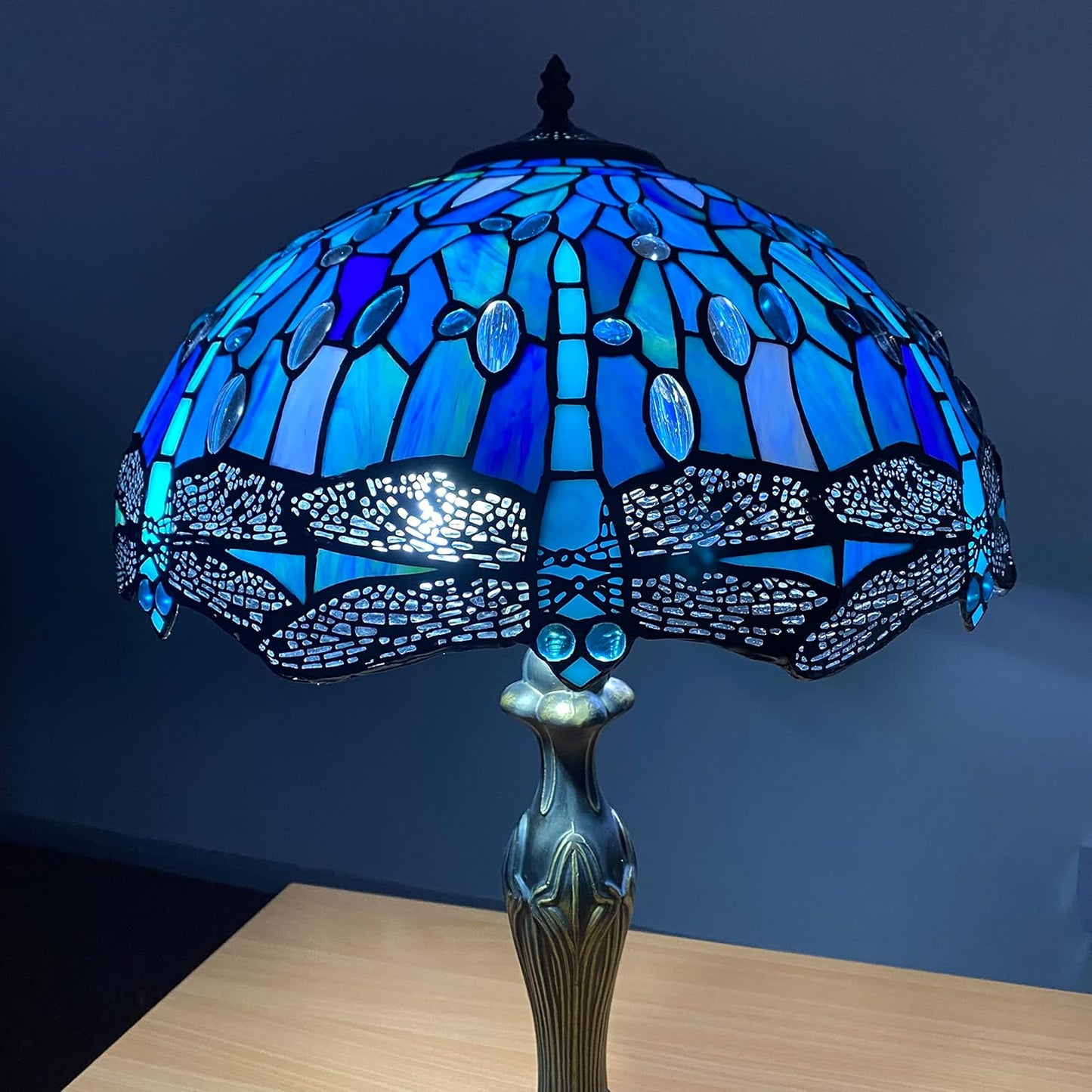 Tiffany Style Table Lamp Handcrafted 16 inch Stained Glass Lamp Shades Antique Design Stunning Quality Desk Lamp for Living Room Bedroom Bedside Lamps Coffee Table (TFTL-1607)