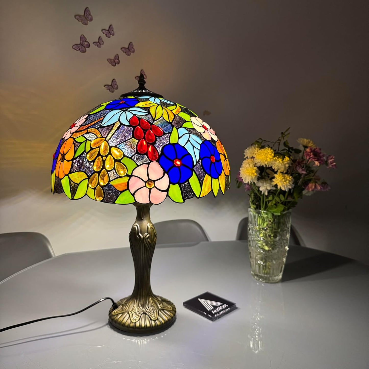 Tiffany Table Lamp Handcrafted 16 inch Stained Glass Lamp Shades Antique Design Stunning Quality Desk Lamp for Living Room Bedroom Bedside Lamps Coffee Table (TFTL-1609)
