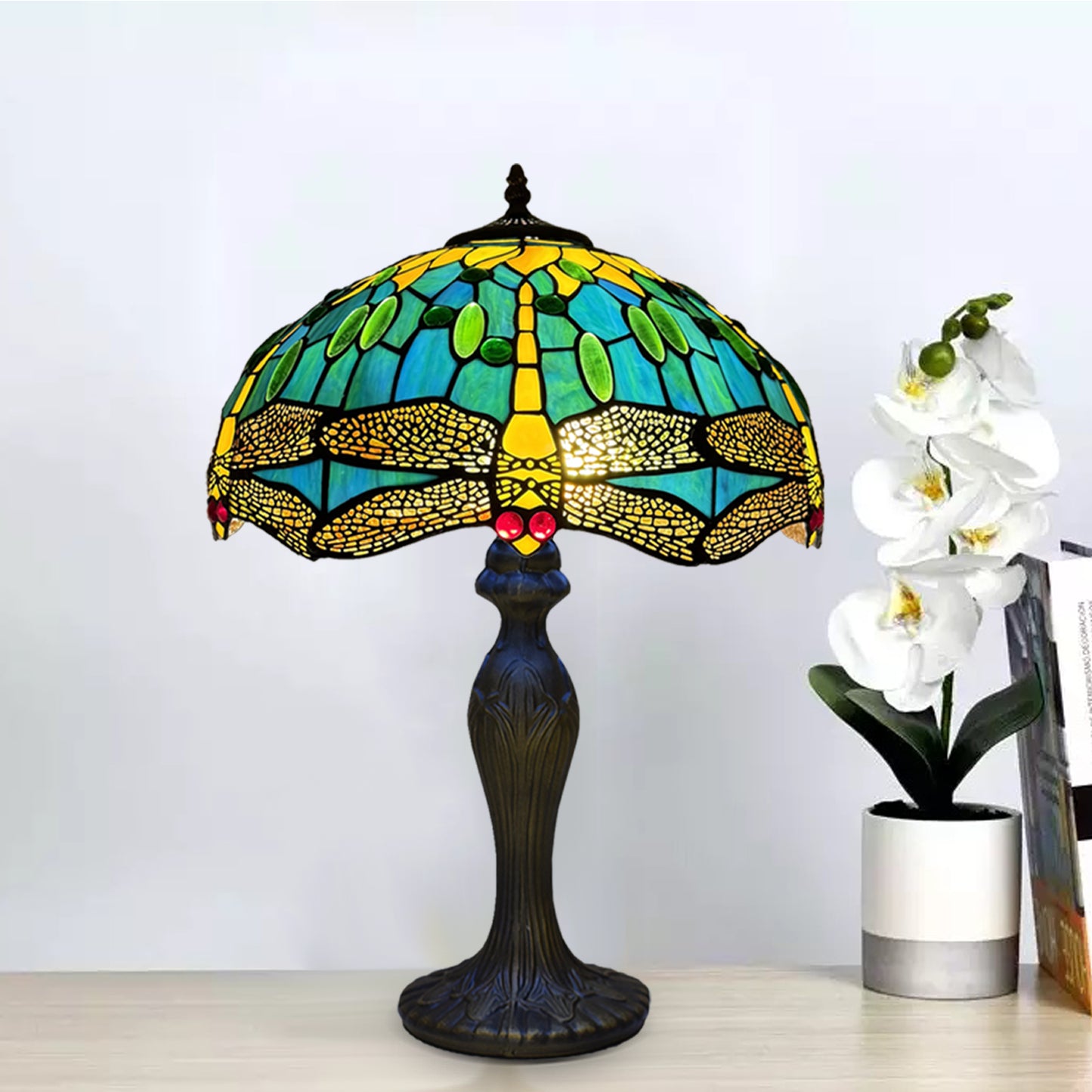 Tiffany Table Lamp Handcrafted 16 inch Stained Glass Lamp Shades Antique Design Stunning Quality Desk Lamp for Living Room Bedroom Bedside Lamps Coffee Table
