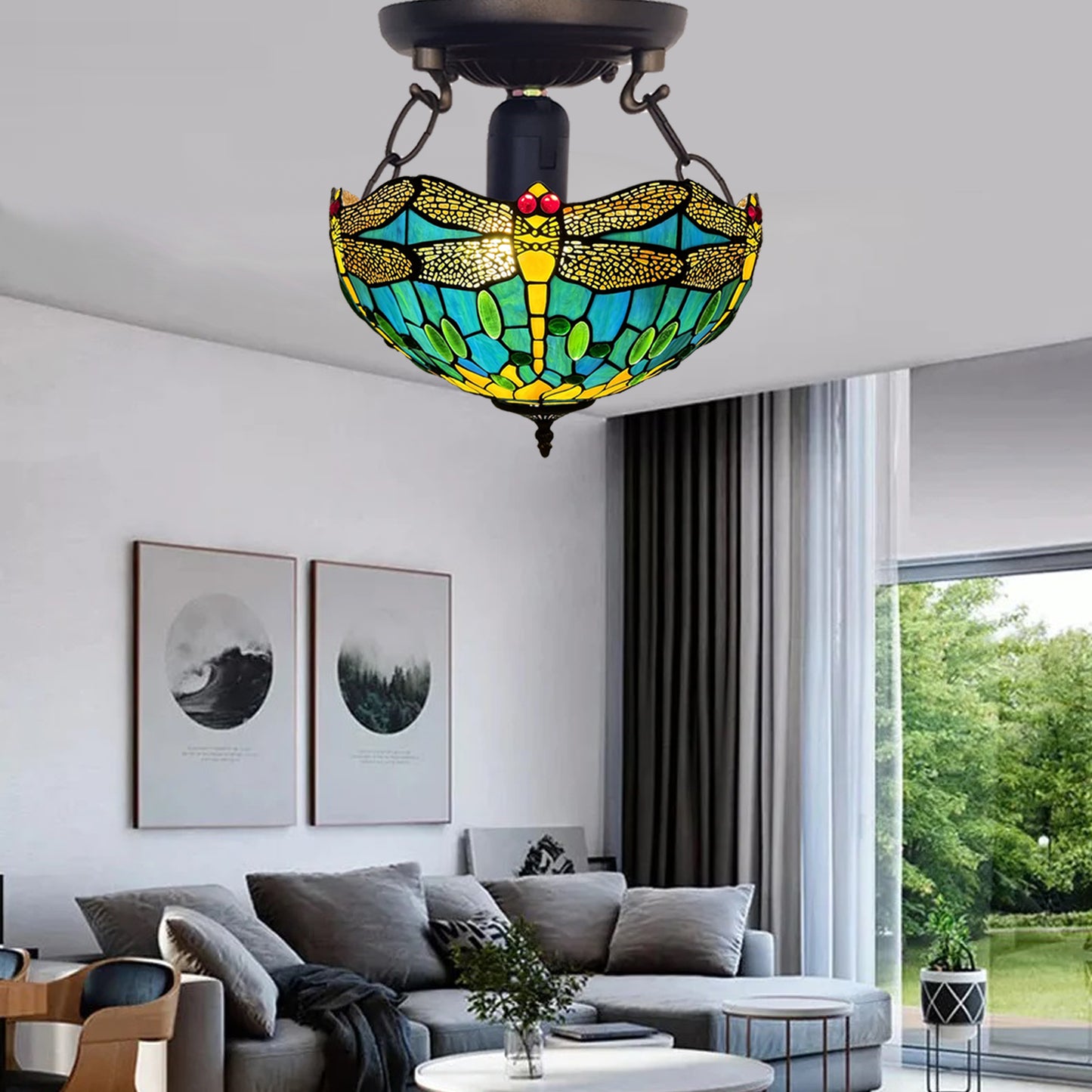16 inch Tiffany Style Lamp Shades Antique Handcrafted Stained Glass Shades | 3-in-1 Multi-Purpose Shade for Table Lamps, Ceiling Lamps, Pendant Lamps