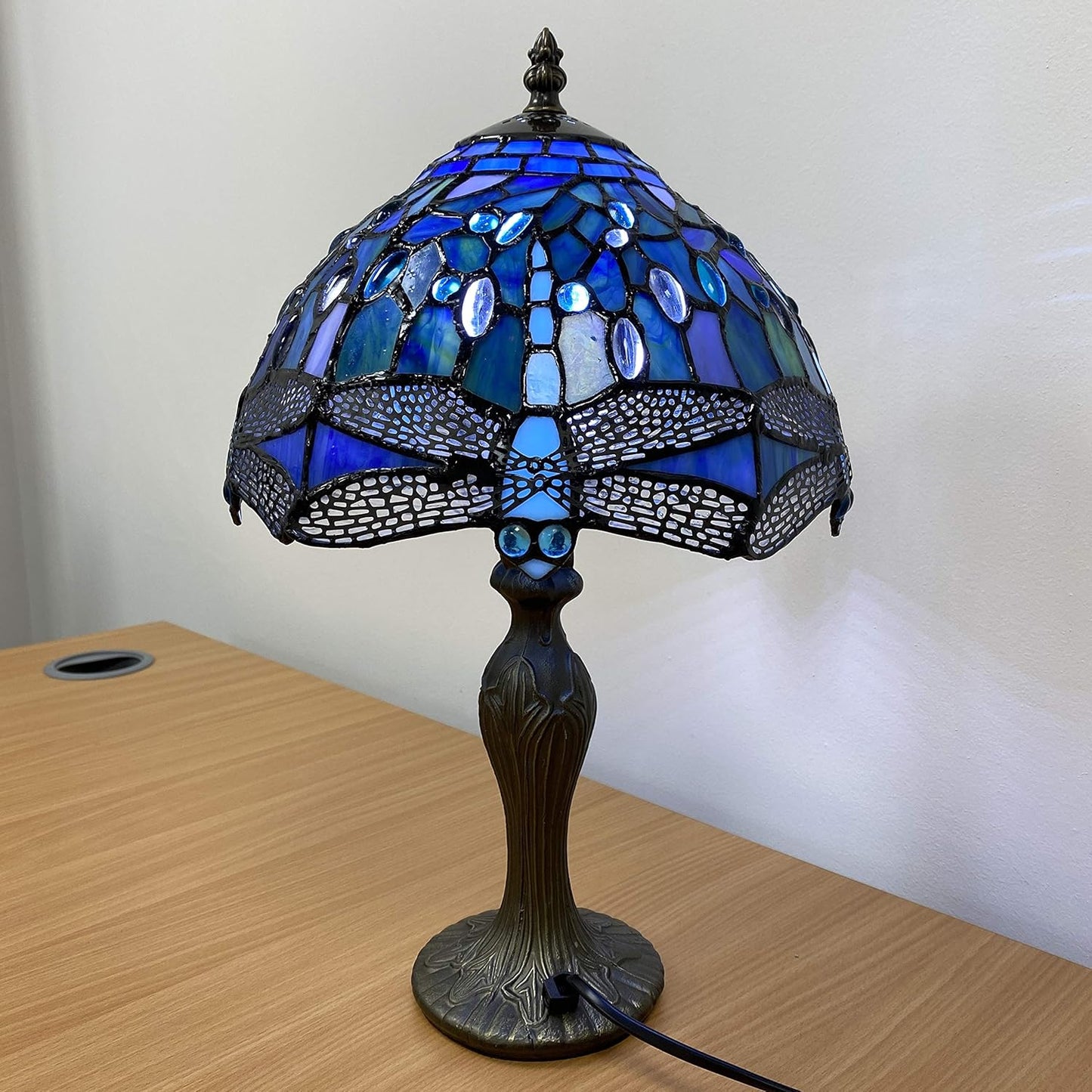 Tiffany Table Lamp Handcrafted Blue Dragonfly Design Lampshade Stunning Quality Antique Table Lamps for Living Room Bedside Desk Bedroom Coffee Table (TFTL-1007)