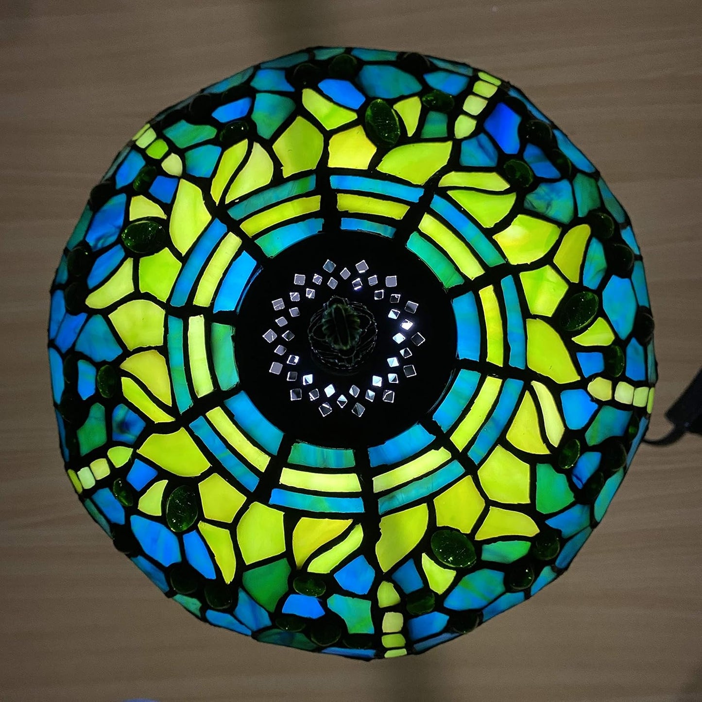 Tiffany Table Lamp Handcrafted Stained Glass Green Dragonfly Lampshade Stunning Quality Antique Design Table Lamps for Living Room Bedside Desk Bedroom Coffee Table (TFTL-1015)