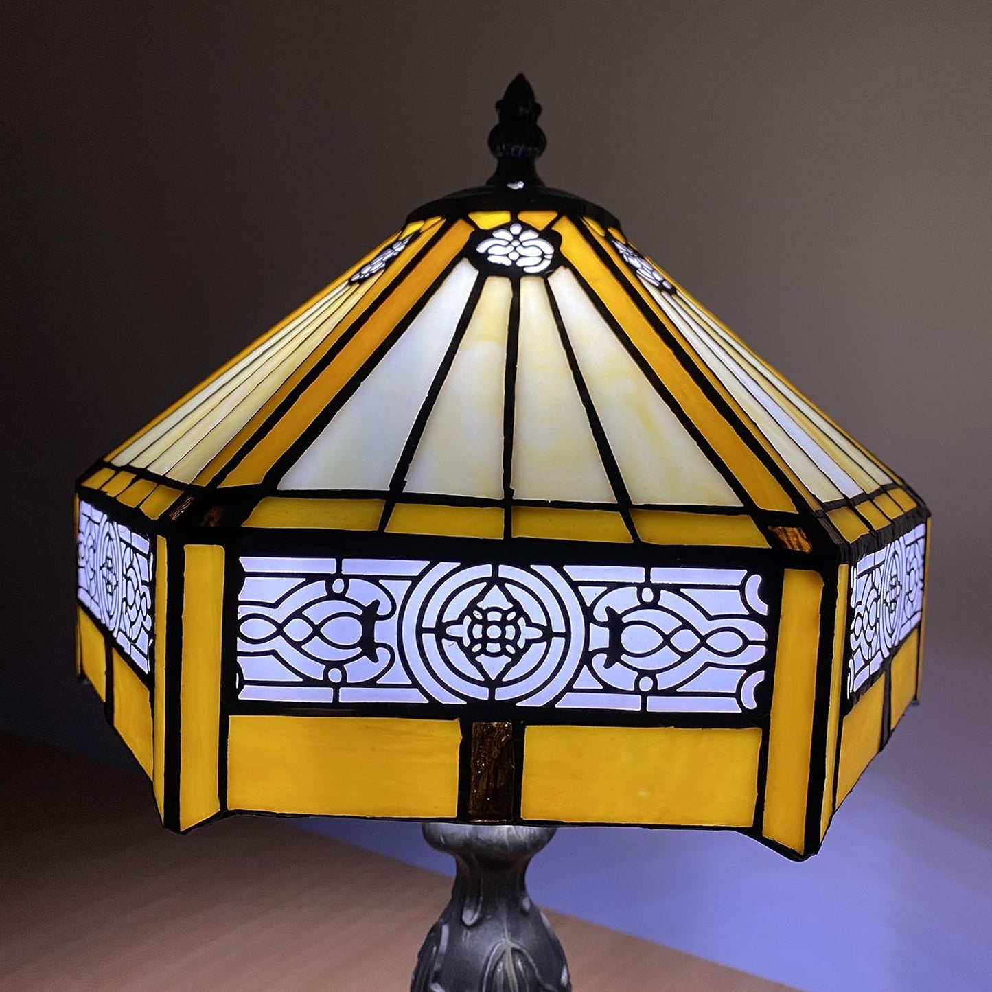 Tiffany Lamps Hexagon Lampshade Handcrafted Stained Glass Stunning Quality Antique Design Table Lamps for Living Room Bedside Desk Bedroom Coffee Table - Yellow (TFTL-1005)