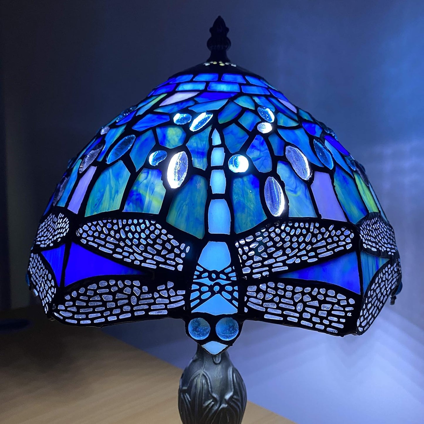 Tiffany Table Lamp Handcrafted Blue Dragonfly Design Lampshade Stunning Quality Antique Table Lamps for Living Room Bedside Desk Bedroom Coffee Table (TFTL-1007)