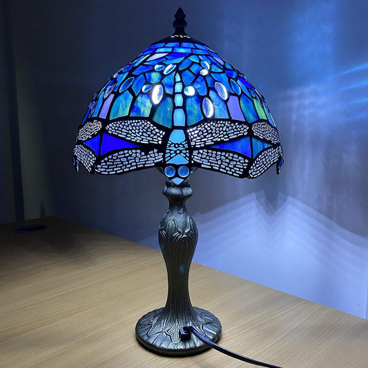 Tiffany Table Lamp Handcrafted Blue Dragonfly Design Lampshade Stunning Quality Antique Table Lamps for Living Room Bedside Desk Bedroom Coffee Table (TFTL-1007)