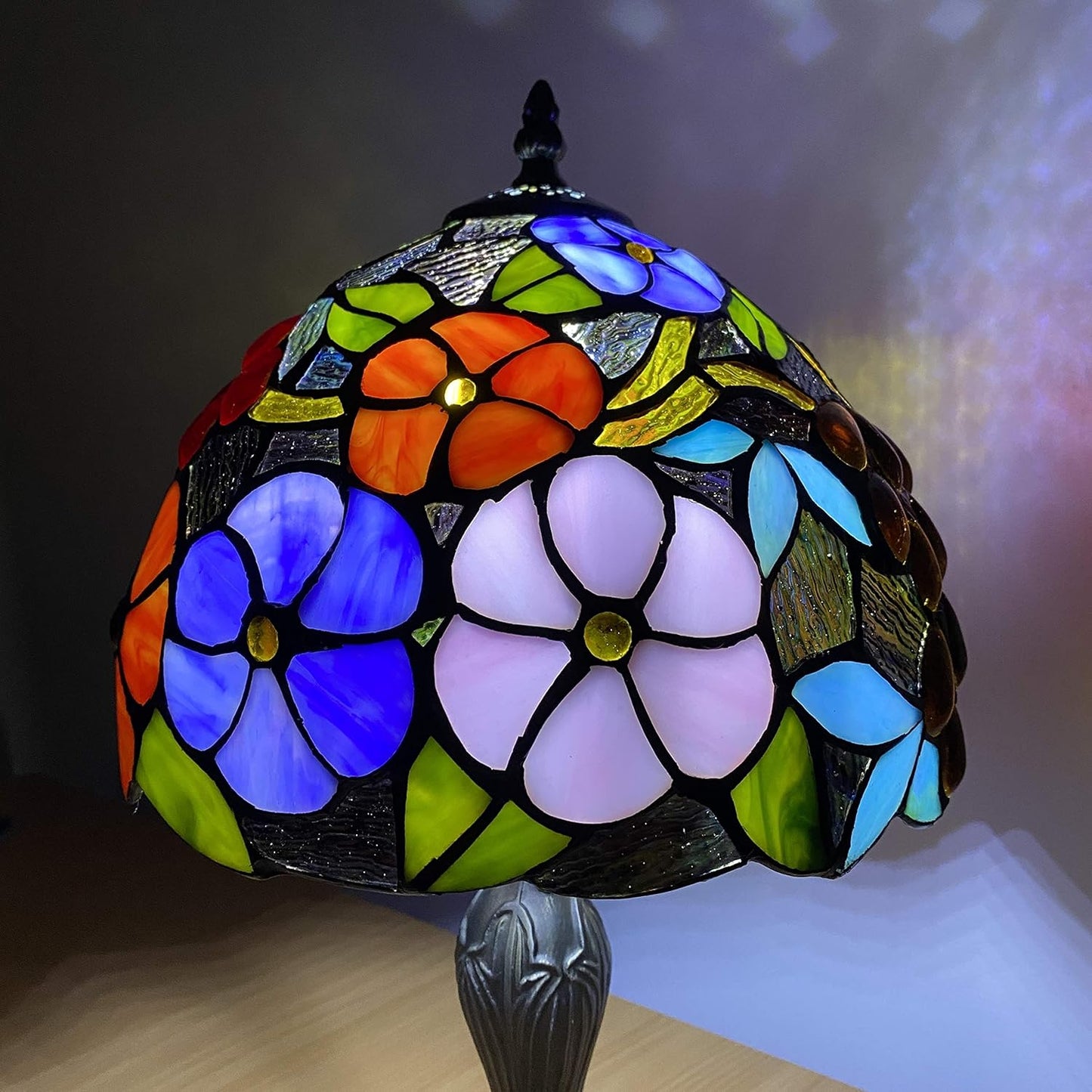 Tiffany Style Table Lamp Handcrafted Pastoral Gorgeous Flowers Lampshade Stunning Quality Antique Table Lamps for Living Room Bedside Desk Bedroom (TFTL-1009)