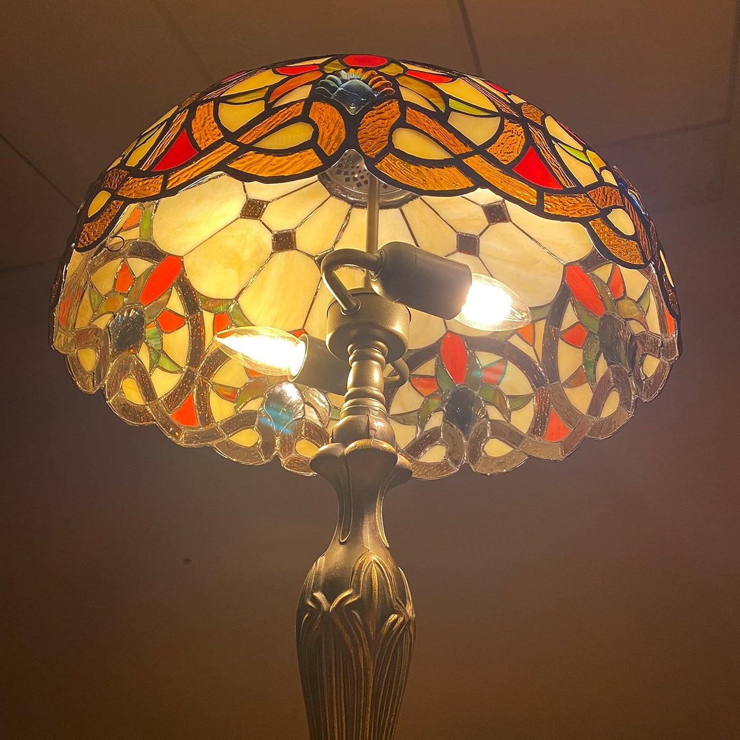 Tiffany Table Lamp Handcrafted 16 inch Stained Glass Lamp Shades Antique Design Stunning Quality Desk Lamp for Living Room Bedroom Bedside Lamps Coffee Table (TFTL-1650)