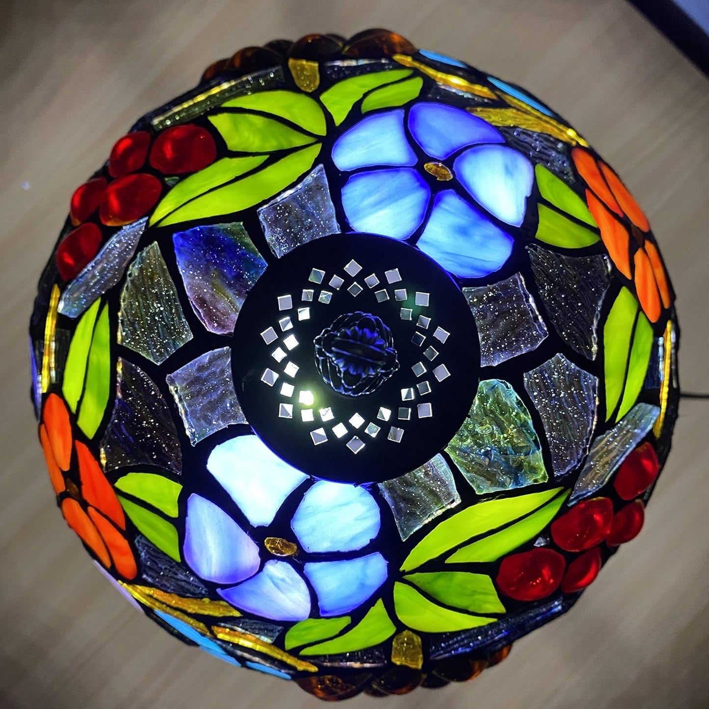 Tiffany Style Table Lamp Handcrafted Pastoral Gorgeous Flowers Lampshade Stunning Quality Antique Table Lamps for Living Room Bedside Desk Bedroom (TFTL-1009)