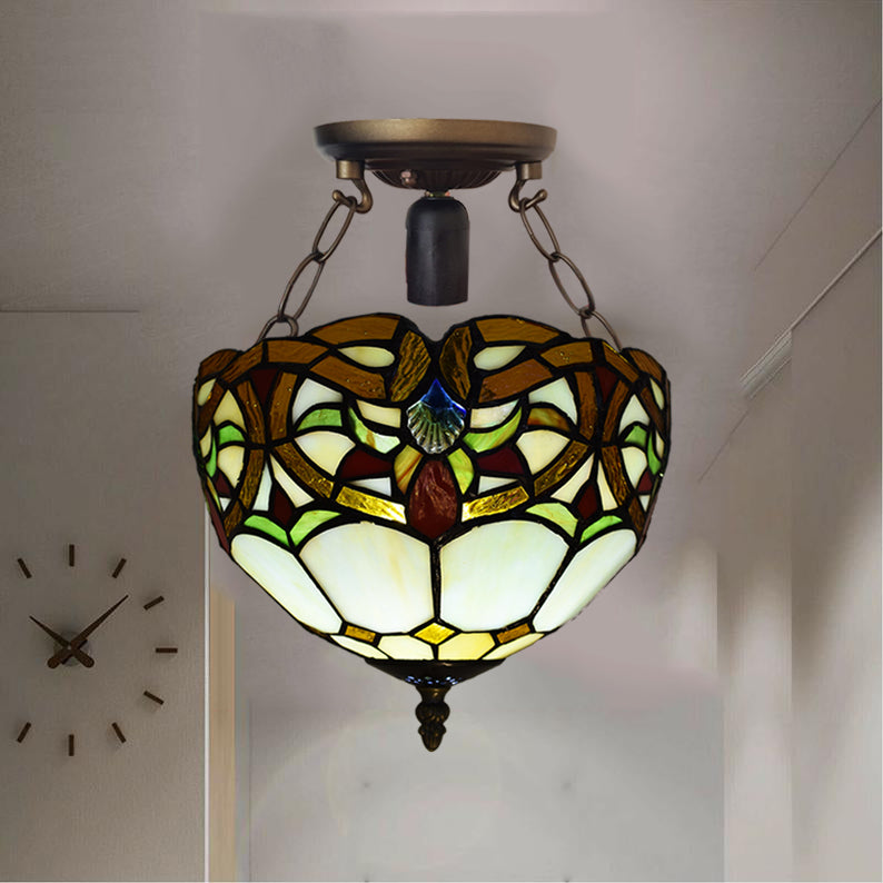 Tiffany Style Ceiling Lamps Stained Glass Handcrafted Lamp Shades Antique Design Ceiling Light for Living Room Bedroom Lounge Hallway