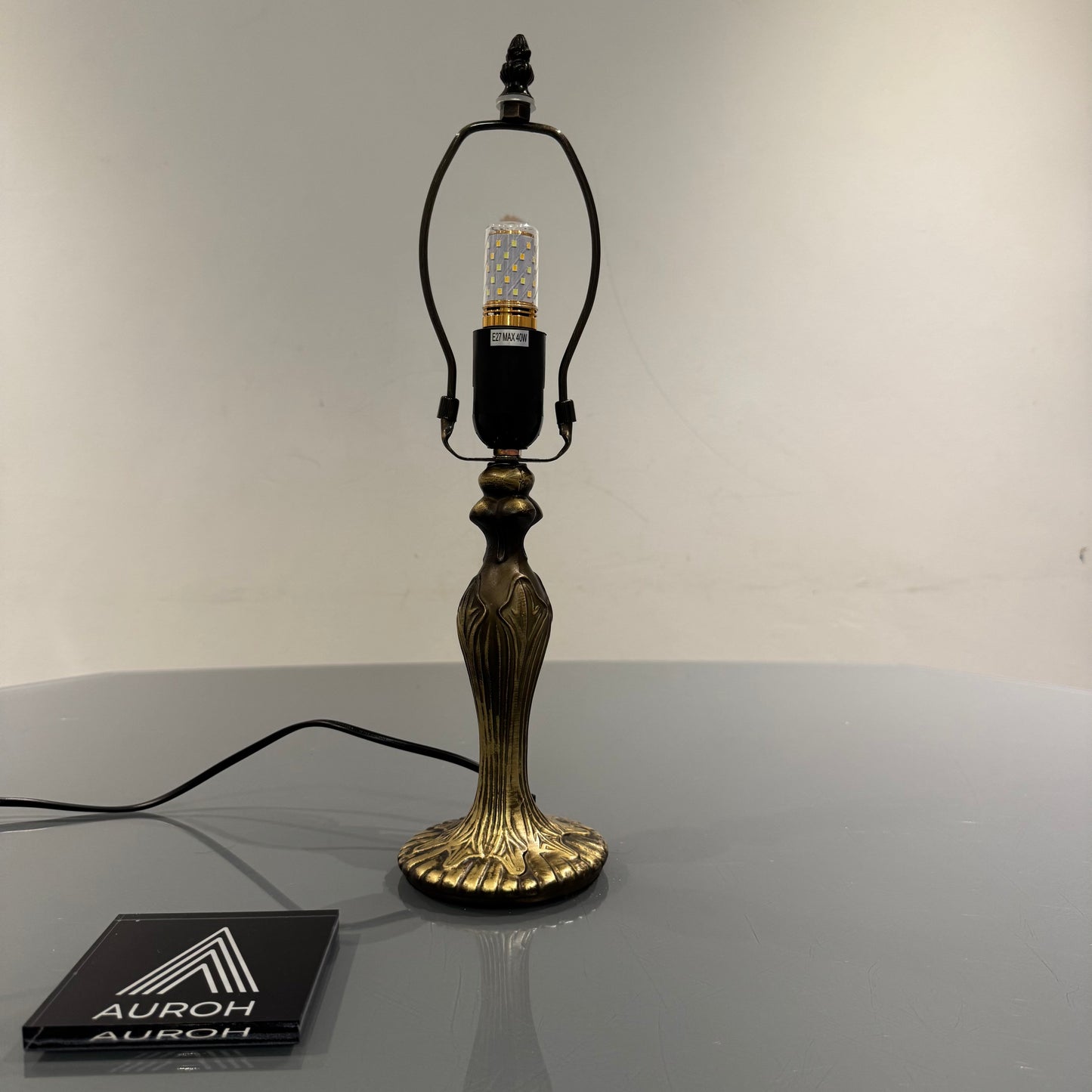 Table Lamp Base with E27 Bulb Holder – Fits 10 Inch Tiffany Style Lampshades, Brown Metal