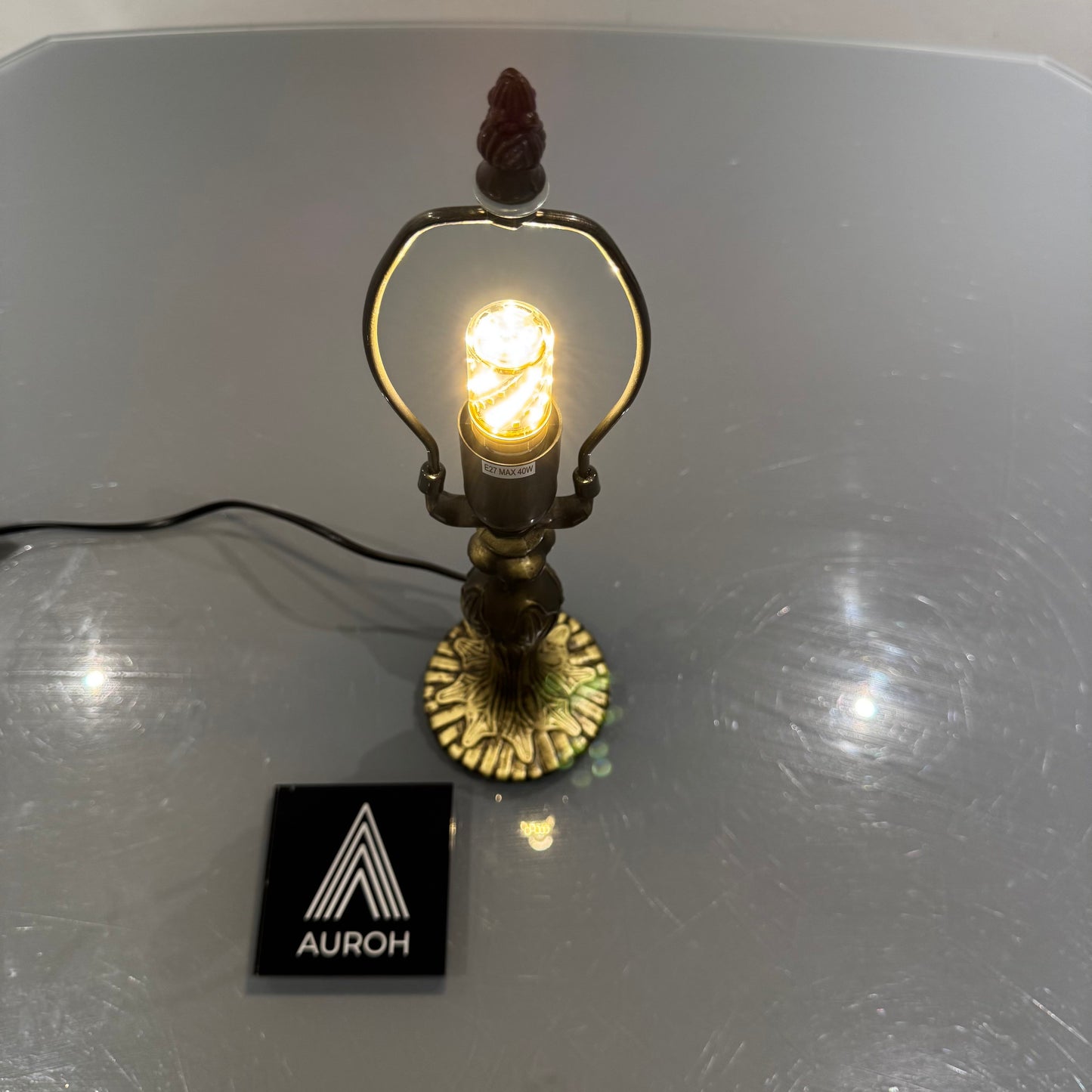 Pair of Table Lamp Bases with E27 Bulb Holder – Fits 10 Inch Tiffany Style Lampshades, Brown Metal