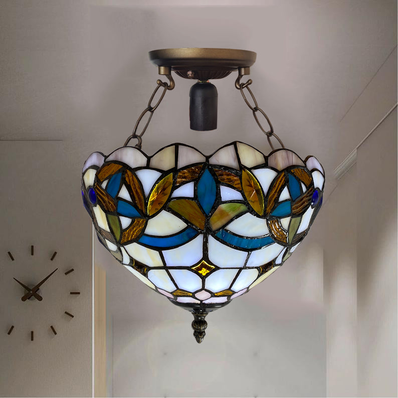 Tiffany Style Ceiling Lamps Stained Glass Handcrafted Lamp Shades Antique Design Ceiling Light for Living Room Bedroom Lounge Hallway