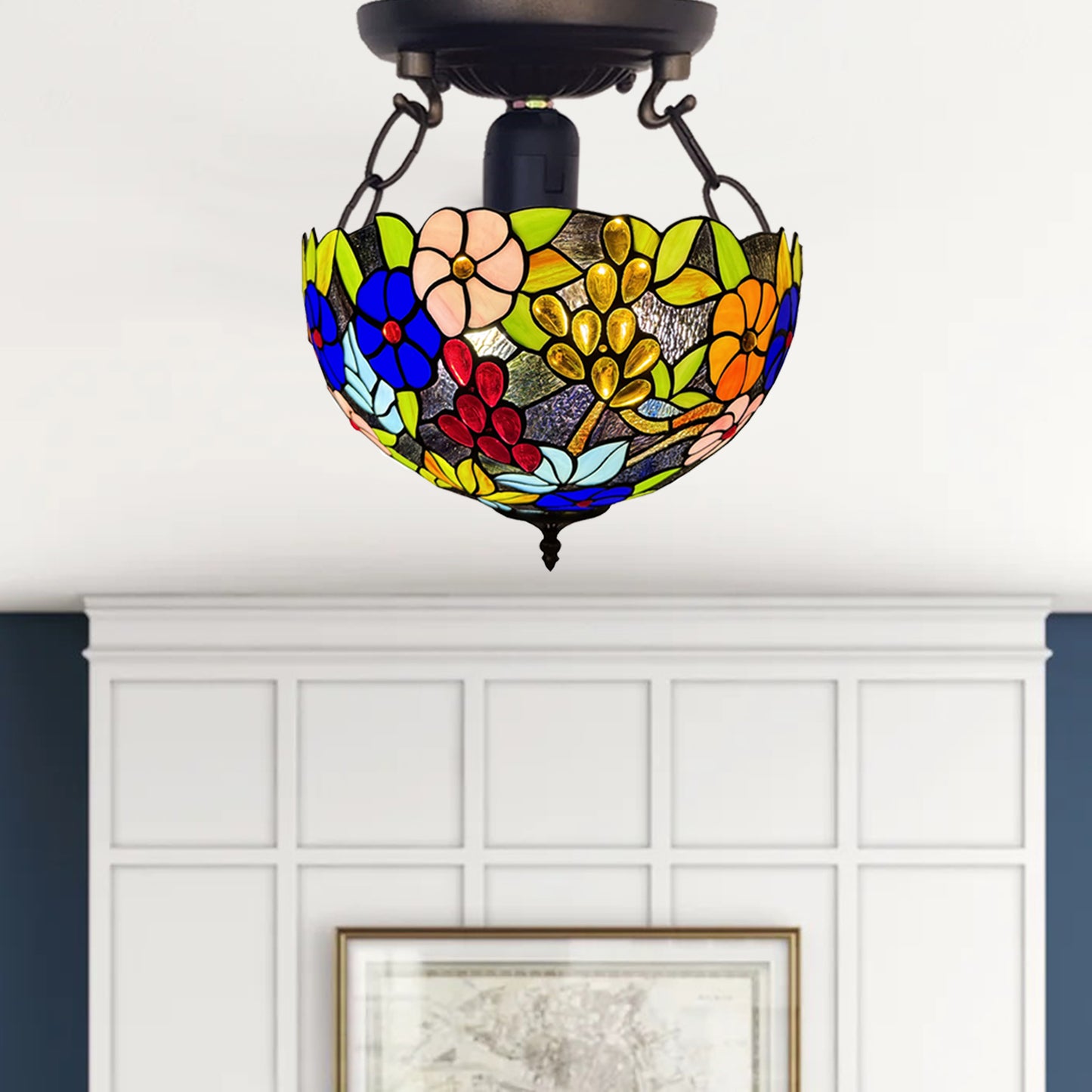Tiffany Ceiling Lamps 16 inch Stained Glass Handcrafted Lamp Shades Antique Design Stunning Quality Ceiling Lamp for Living Room Bedroom Lounge