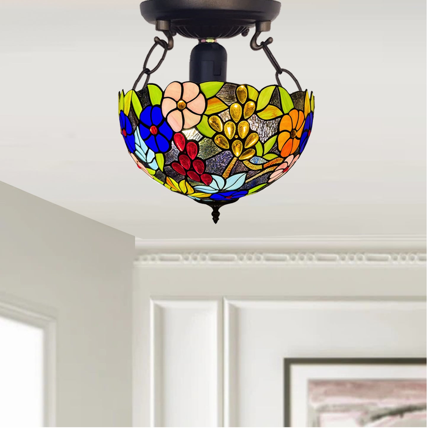 Tiffany Ceiling Lamps 16 inch Stained Glass Handcrafted Lamp Shades Antique Design Stunning Quality Ceiling Lamp for Living Room Bedroom Lounge