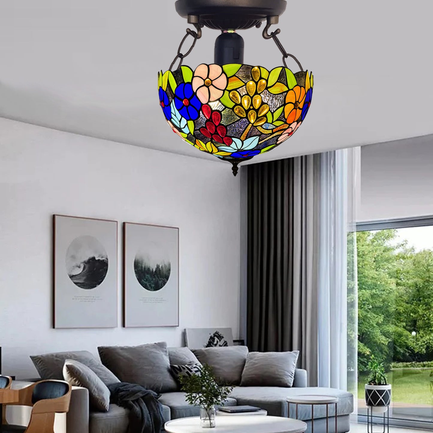 Tiffany Ceiling Lamps 16 inch Stained Glass Handcrafted Lamp Shades Antique Design Stunning Quality Ceiling Lamp for Living Room Bedroom Lounge