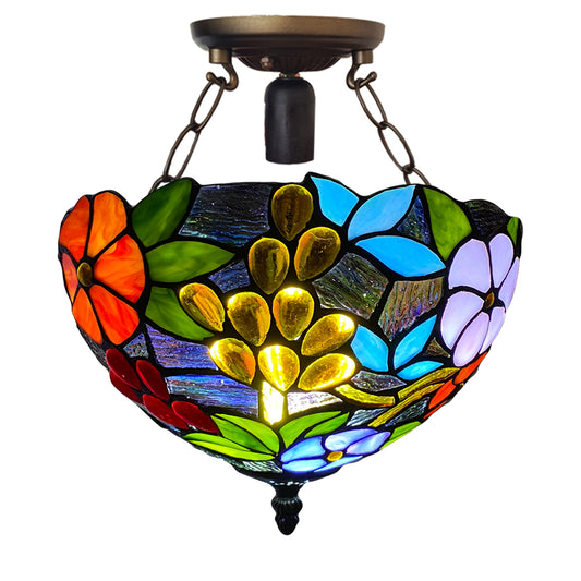 Auroh Tiffany Ceiling Light 10 Inch – C-1009 Vibrant Multicolour Garden Floral Handcrafted Stained Glass, Bedroom or Lounge, UK
