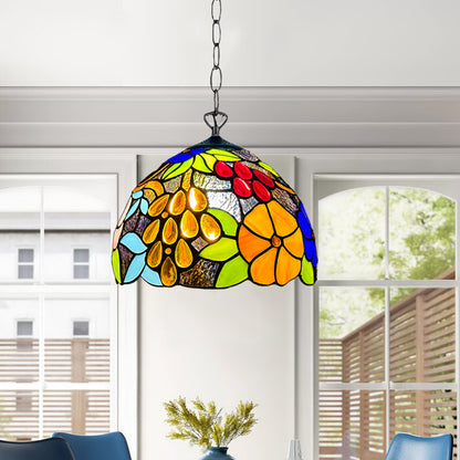 Auroh Tiffany Pendant Light 10 Inch – P-1009 Vibrant Multicolour Garden Floral Handcrafted Stained Glass, Hallway or Bedroom, UK