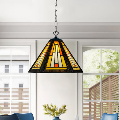 Auroh Tiffany Pendant Light 10 Inch – P-1051 Cream & Amber Sunset Mission-Style Geometric Handcrafted Stained Glass, Hallway or Bedroom, UK