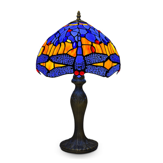 Auroh Tiffany Table Lamp 10 Inch – TFTL-1002 Blue & Amber Sunset Dragonfly Handcrafted Stained Glass, Bedside or Desk, UK